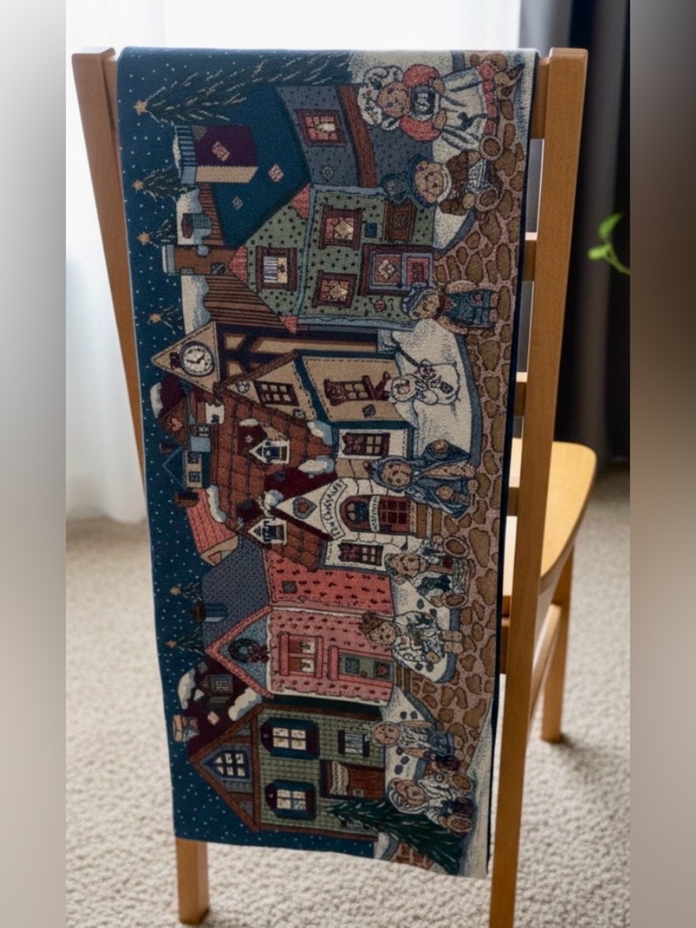 Vintage Christmas Bear Tapestry Table Runner 35 in long By 13” Bears Theme
